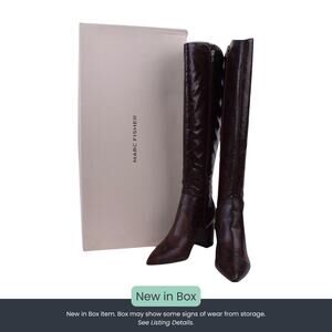 Marc Fisher Retie 2 Brown Snake Print Knee High Boots Block Heel Size 8